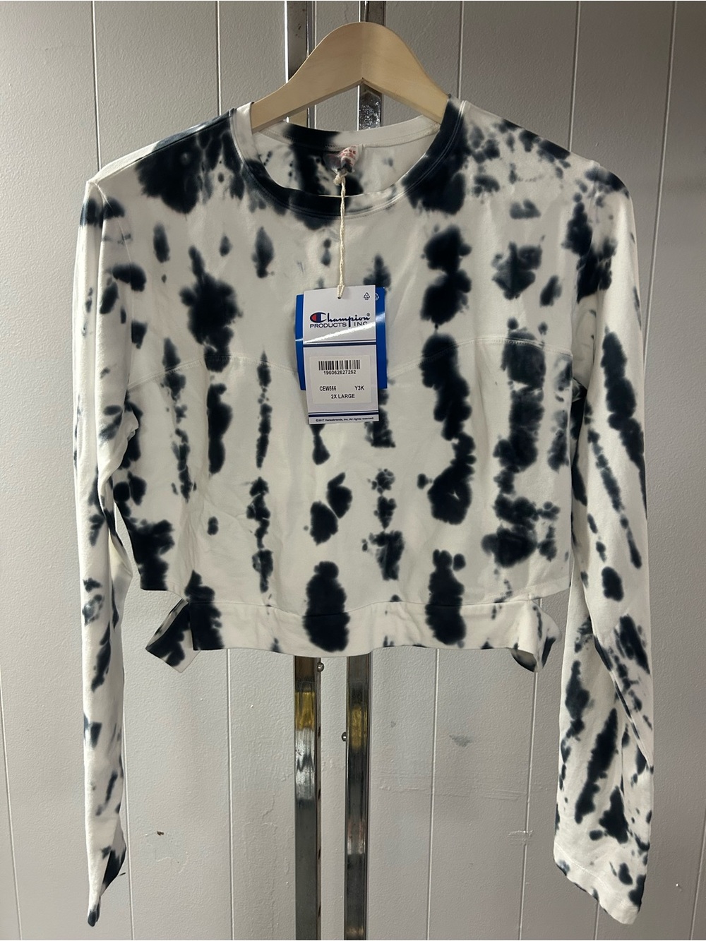 Champion Women's Black & White Tie-Dye Crewneck Sweatshirt Shirt NEW